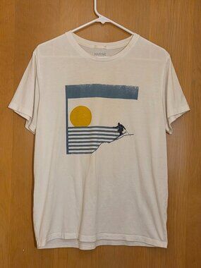 Marine Layer Graphic Short Sleeve T-Shirt Mens M Yellow Skier Cotton Modal Blend